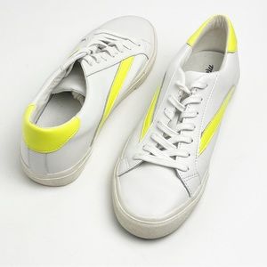 MADEWELL Leather White Neon Sidewalk Lace Up Sneakers, Size 9.5